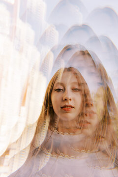 portrait of real young woman  with prism