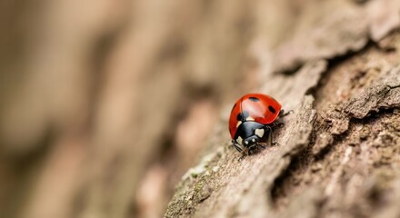 Obraz premium Close-up view of ladybug on tree bark
