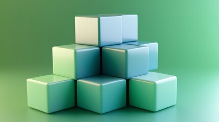 Obraz premium Stacked Pastel Cubes on Green Background - Abstract Minimalist Design