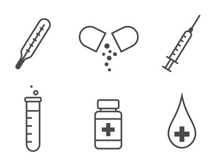 Medical and healthcare icon set. Therapy, medicine and medication symbols. Isolated vector images in simple style