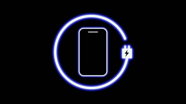 Battery charging animation with neon style lighting