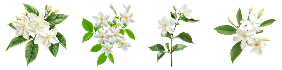 Obraz premium Jasmines isolated on transparent background, Set of