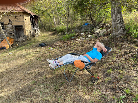 Relaxing elderly woman