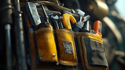 A snapshot of a tool belt filled with various hand tools, emphasizing utility and readiness for any job,