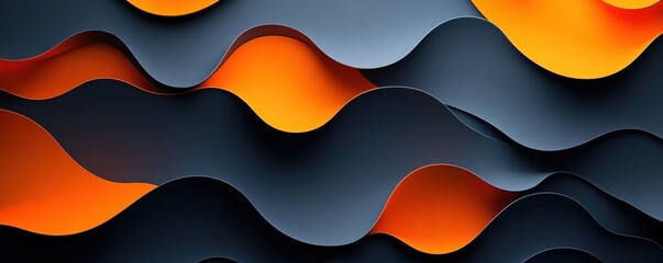 Dynamic 3D abstract waves in vibrant orange and black hues