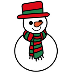 Snowman vector on white background Cute snowman wearing red Santa hat isolated on white background. Element for winter season decoration. Flat vector illustration cartoon character