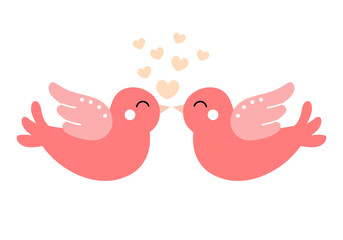 Romantic Pink Lovebirds with Hearts Illustration for Valentine's Day and Wedding Themes