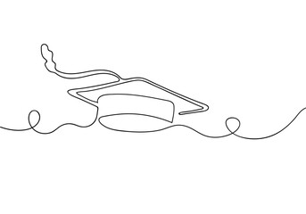 Continuous Line Art of Graduation Cap with Diploma for Academic and Educational Themes