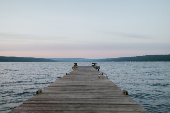 A board walk overlooking a lake