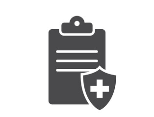 Patient report card flat icon. Medical history and health shield. Isolated vector image in simple style