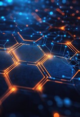 Fototapeta premium Abstract blue and orange hexagon technology background for digital apps