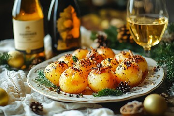 Festive dish: whole baked potatoes sprinkled with greens and spices