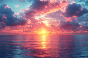 Obraz premium Vibrant Sunset Over Calm Ocean Waters