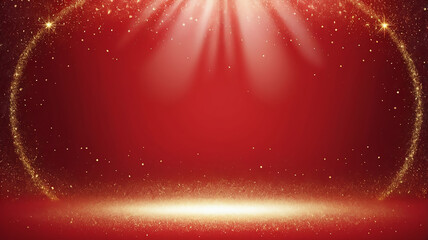An isolated red backdrop with a frosted border and golden sparkles, perfect for festive designs.

