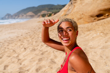 Summer beach portrait red bikini