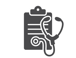 Patient report card icon. Medical history and stethoscope. Isolated vector image in simple style