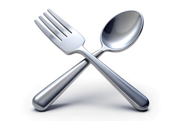 Fork and Spoon 3D Icon on White Background