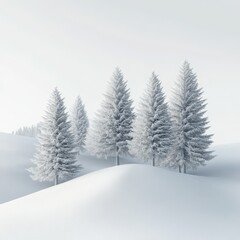 Fototapeta premium Winter landscape snowy pine trees white forest minimalist scene serene atmosphere soft light