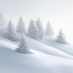 Naklejka premium Winter landscape snowy pine trees white forest minimalist scene serene atmosphere soft light