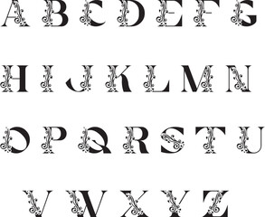 Vector Hand Drawn Floral Alphabet Monograms or Logos. Letters with Flowers and Branches. Cherry Blossom. Flowered Design Elements. Brand Identity