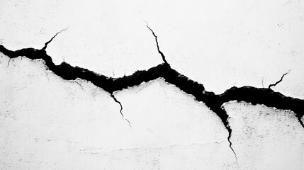 A black and white photo of a crack in a wall
