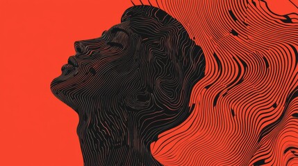  A black and red illustration of a woman's face