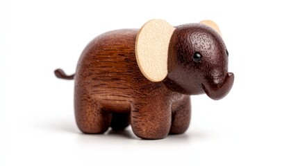 Fototapeta premium Adorable handcrafted wooden elephant figurine isolated on white background.