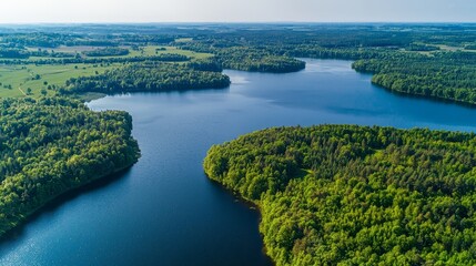 Naklejka premium A large body of water surrounded by trees