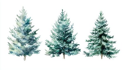Fototapeta premium A set of three watercolor christmas trees on a white background