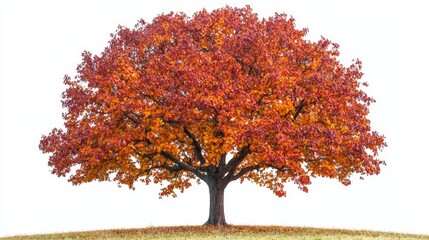 A lone tree with red leaves on a grassy hill