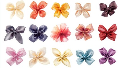 Obraz premium A bunch of different colored bows on a white background