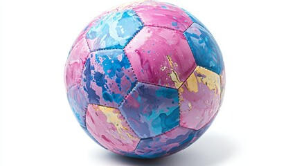 A pink and blue soccer ball on a white background