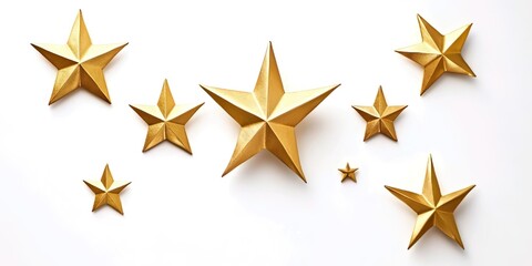 A row of gold stars are lined up on a white background