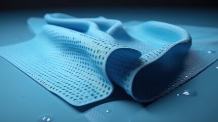 Obraz premium Close-up of a Blue Hydrophobic Fabric, Water Droplets Adhering to the Surface, Highlighting its Water-Repellent Properties