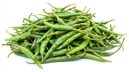 Fototapeta premium A pile of green beans on a white background