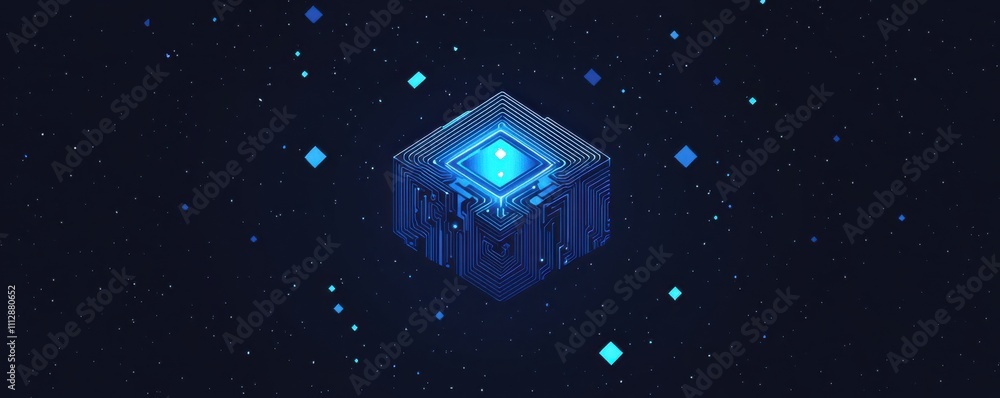 Poster futuristic ai brain circuitry logo in cosmic setting on dark background