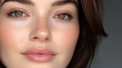 Fototapeta premium radiant face with light makeup, glowing skin after skincare routine, neutral tones 