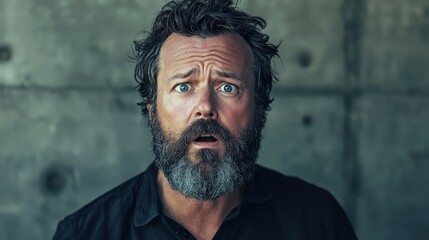 Obraz premium A man with a beard and a surprised look on his face