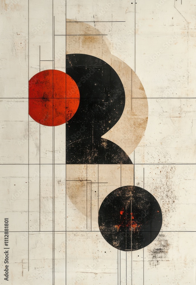 Poster Abstract geometric art with circles and lines on textured background