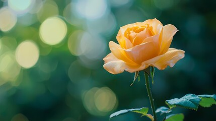 Obraz premium A single yellow rose with green leaves in the background