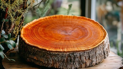 Fototapeta premium A tree stump with a slice of wood on top of it