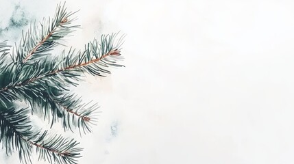 A watercolor painting of a pine tree branch