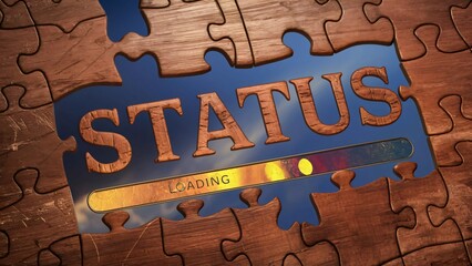 Wooden Puzzle Status Loading Bar, Concept of Progress, Completion, and Waiting