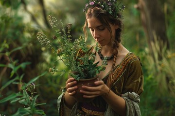 Herbalist Woman. Spices for Cooking and Baking. Foraging for Health and Holistic Living