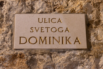 Fototapeta premium Street name plate in the old town of Dubrovnik, Croatia