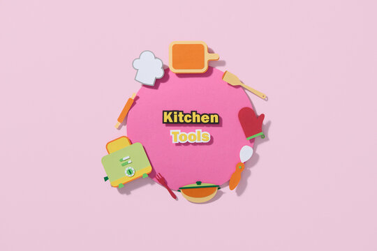 Colorful Paper Kitchen Tools On Pink Background