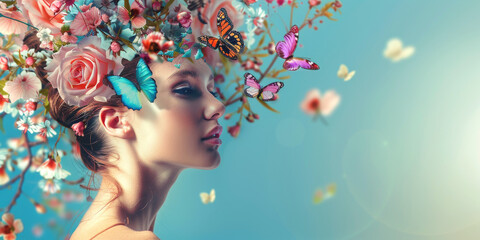 young woman with a wreath of flowers on her head Generative AI