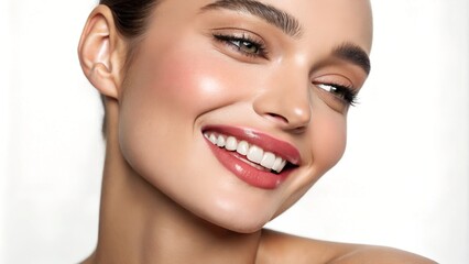 Fototapeta premium Smiling woman with smooth lips after gentle exfoliation
