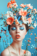 young woman with a wreath of flowers on her head Generative AI