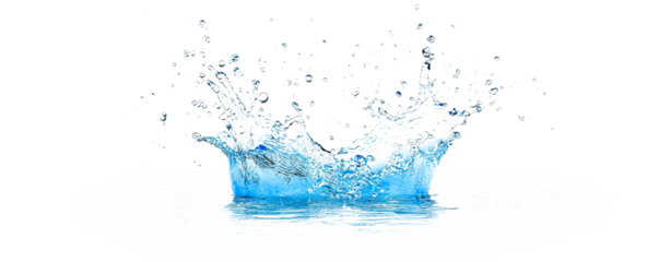 A splash of water is shown on a white background